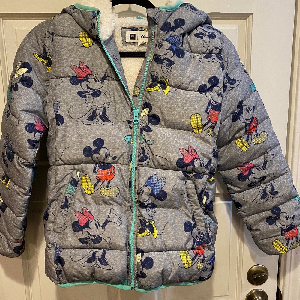 Kids GAP Disney Minnie Mouse Mickey Mouse Puffer Jacket Size XLarge XL Hooded